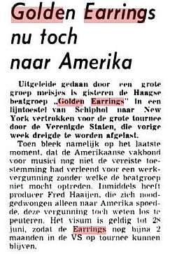 Newspaper scan Golden Earrings nu toch naar Amerika